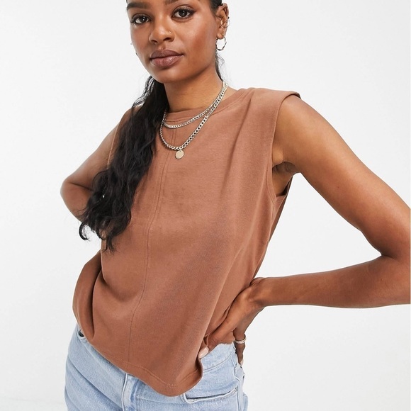 𝅺THREADBARE Brown Cassie Shoulder Pad Crop Top Size 6 - Picture 1 of 9